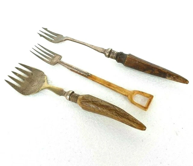 Vintage Old Antique Brass Handcrafted Engraved Victorian Stag Handle Fork Spoon