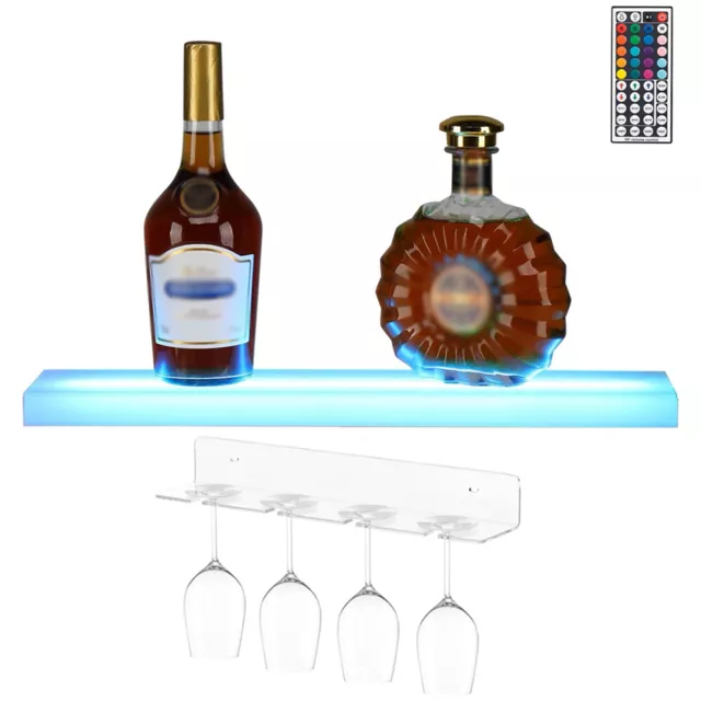 24" Bar Wine Glass Rack LED Liquor Bottle Display Shelf Decoration Wall Hanging