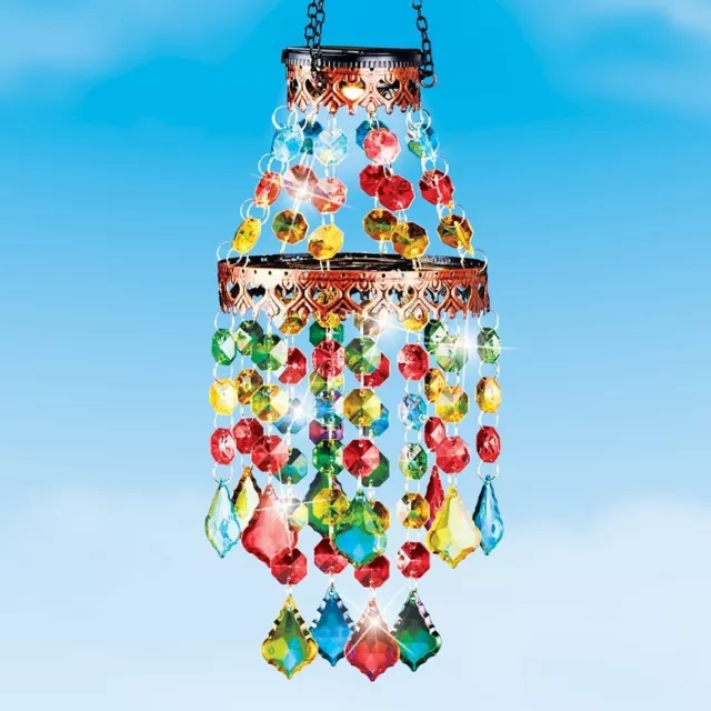 Solar Powered Colorful Sparkling Beads Porch Patio Garden Chandelier Mobile