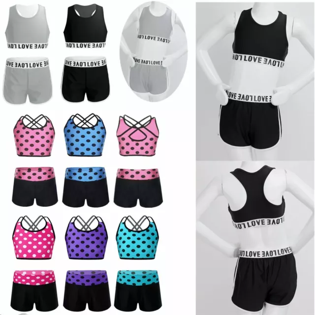 Kids Girls Tankini Outfit Sport Dance Costume Crop Top Short Workout or Swimming