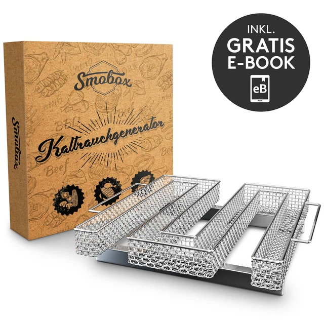 Kaltrauchgenerator Edelstahl Räuchern Sparbrand inkl. E-Book 8-20 h Brenndauer
