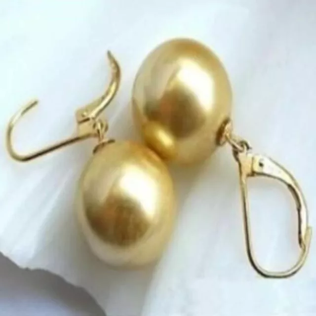 Fashion round shell pearl 14k yellow gold Handmade earrings Easter Beautiful 3