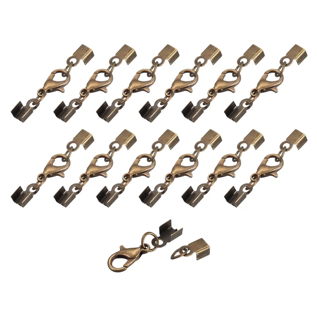 40Set 3.5mm Umklappbar Kordelenden mit Karabinerhaken Klammern Endkappen Bronze