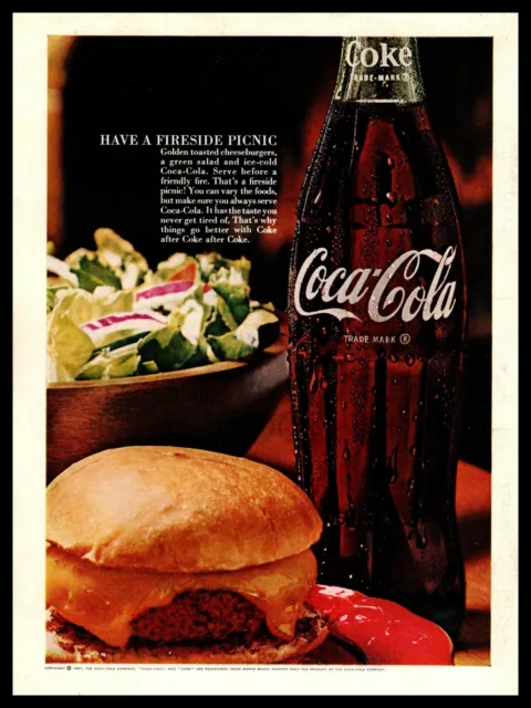1968 Coca Cola Soda Bottle Cheesburger & Salad Coke Soft Drink Vintage Print Ad