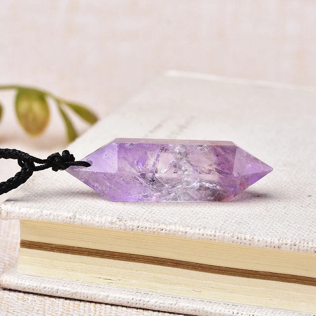Natural Amethyst Quartz Crystal Point Wand Pendant Chakra Healing Stone Necklace