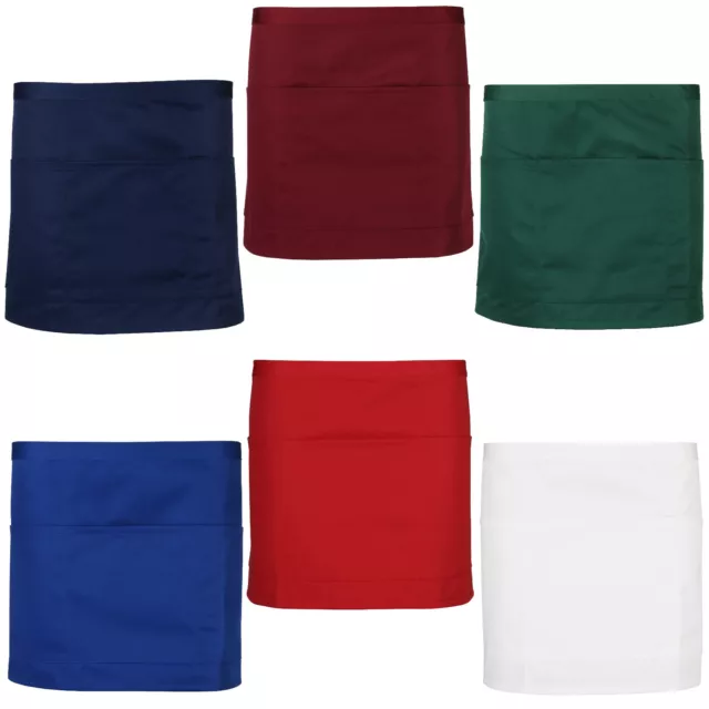 New Bar Apron Waiter Waitress Plain 4 Pockets Short Half Size Cafe Restaurant