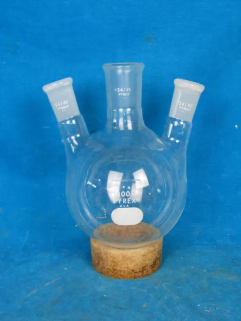 Pyrex 1000ml Three Neck Round Bottom Boiling Flask, 24/40 & 34/45, 3 Neck