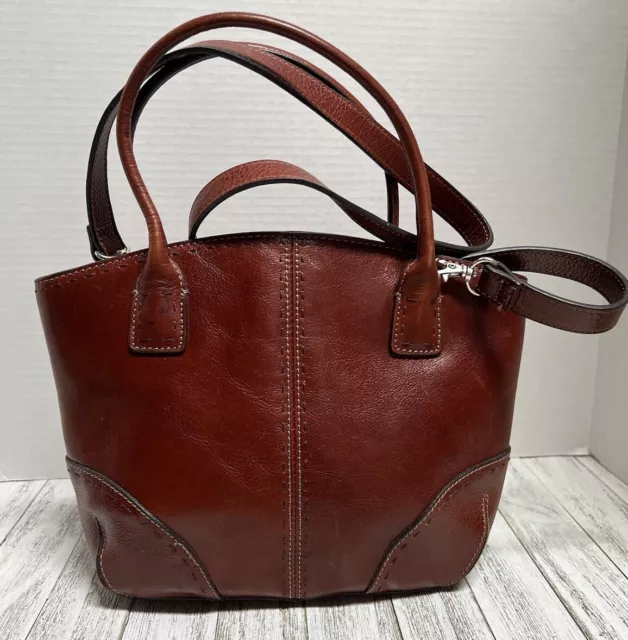 Fossil VINTAGE Glazed Leather Medium Satchel Tote Crossbody Bag Cognac Y2K