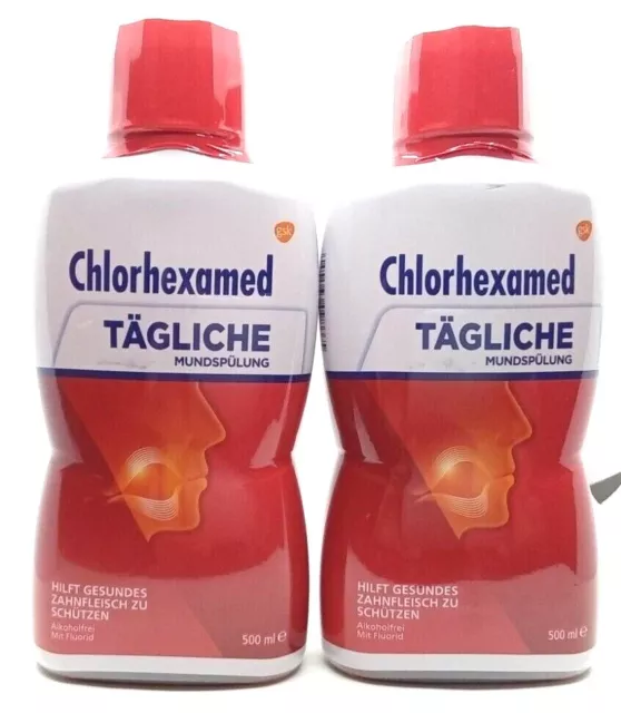 CHLORHEXAMED tägliche Mundspülung 0,06% gesundes Zahnfleisch 2x 500ml