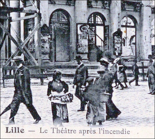 Lille Theatre Fire 1904 Ruins Old Animated North Animated Postcard Cpa Chtis