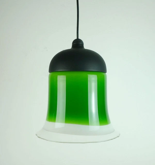 mid century PENDANT LIGHT peill & putzler 70s green white and clear glass shade