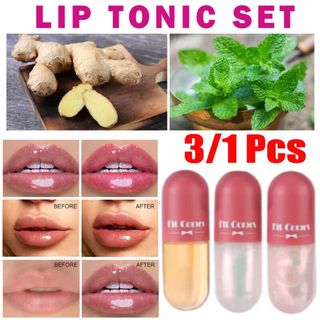 3Pcs/SET Natural Lip Plumper Lips Plumping Balm Gloss Serum Enhancer Plump Gifts