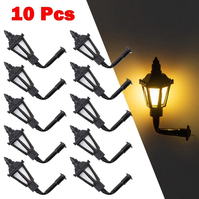 Lot De 10 Lampadaires LED – Échelle HO/OO – Blanc Chaud 3V – Pour Maquette Ferroviaire – Fils De 28 Mm