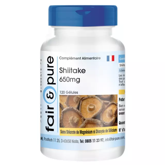 Shiitake 650 mg - 120 gélules de poudre de champignon | fair&pure