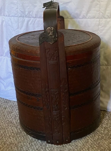 Antique Chinese 3 Tier Large Wedding Food Basket 22”Tall