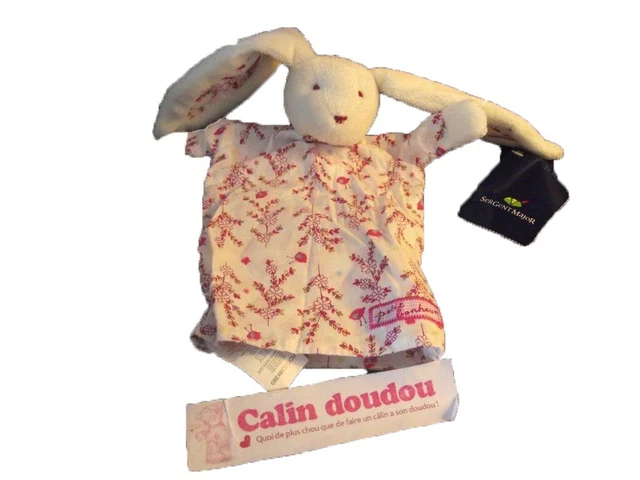Doudou Sergent Major Lapin Rose petit bonheur poussin rose feuille  Marionnette