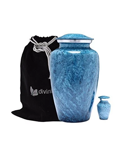 Blue Marble Finish Cremation Urn Set Blue Urn Affordable Handcrafted Adult Funer