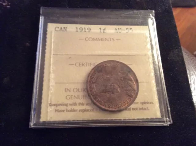 1919 Canada large cent coin iccs certified AU55 #xte699