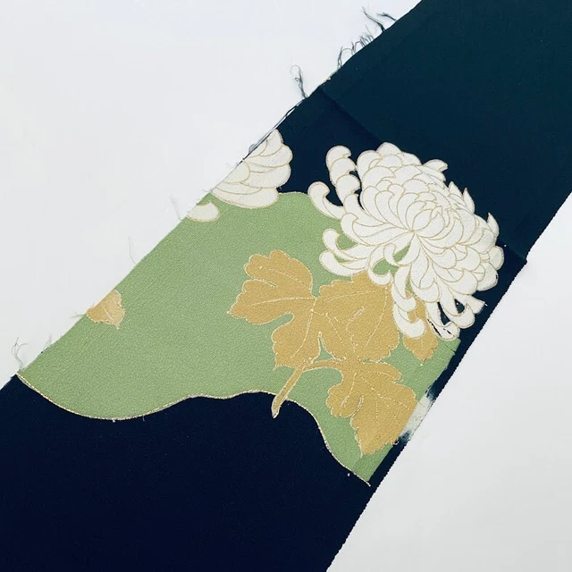 Garden #F 7x40 Hand Painted Vintage Japanese Tomesode Black Kimono Silk ToE3