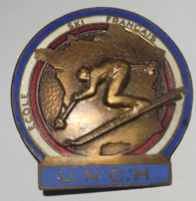 Broche Vintage Années 1930 - Thème Ski En Bakélite Et Métal Nickelé - Occasion