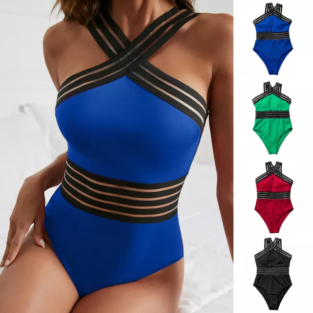 Removable Breast Pads Swimsuit Stylish Mesh Splicing One-piece for Women Sexy