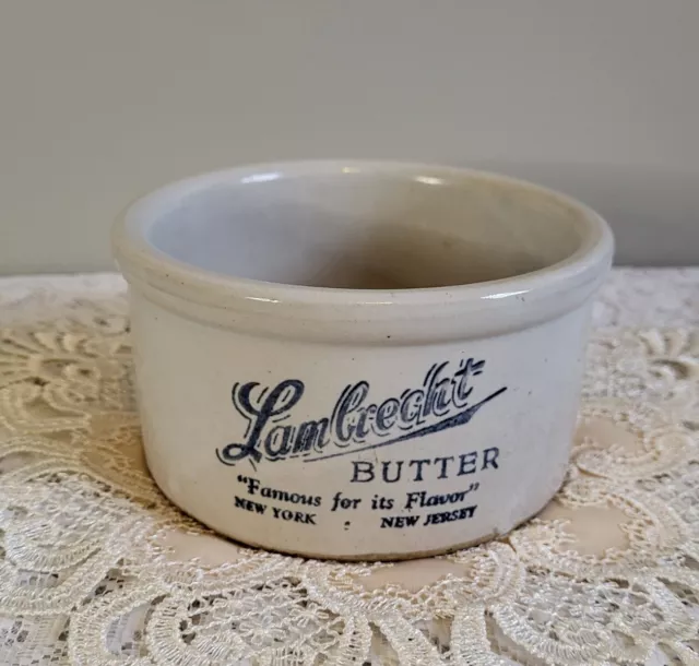 Vintage Lambrecht Butter Stoneware Crock Dairy New Jersey
