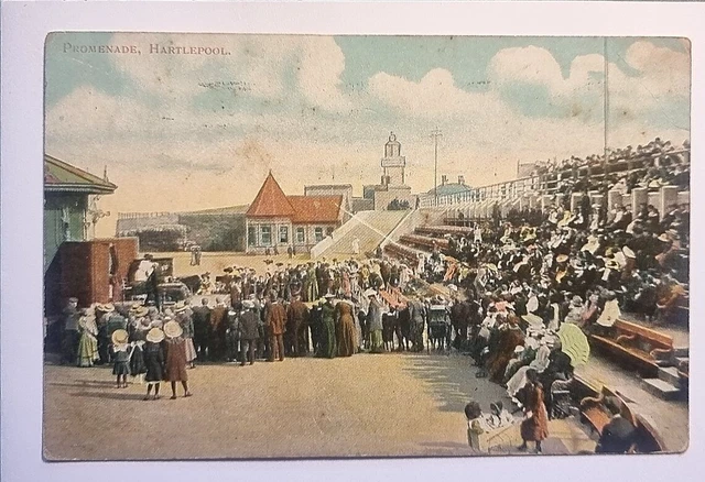 Hartlepool Postkarte 1914 Promenade Unterhaltung Bühne & Crowd County Durham