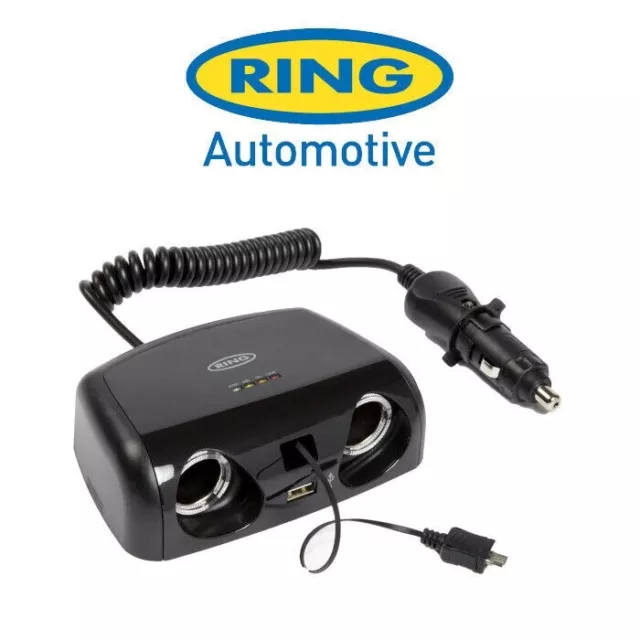 Ring RMS15 12 V Auto Twin Multi Buchse + 2A USB + 1A Micro USB Ladegerät Netzteil