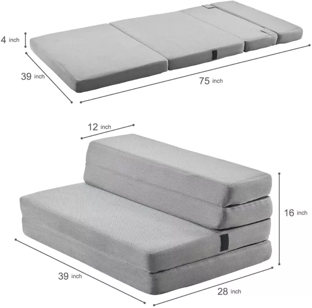 4" High Density Foam Folding Mattress Sofa Bed Single Twin Full Queen Size