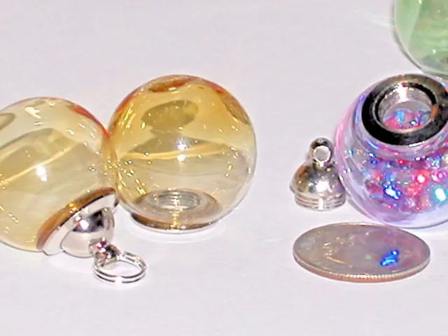 Wide Mouth Glass Crystal Ball Bottle fairy Locket vial Screw top Globe Orb Amber