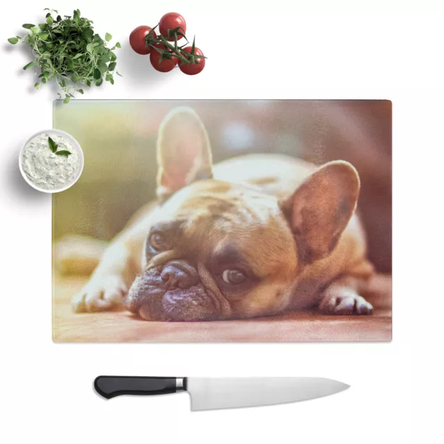 Resting French Bulldog Dog  Chopping Board Glass Textured for Kitchen