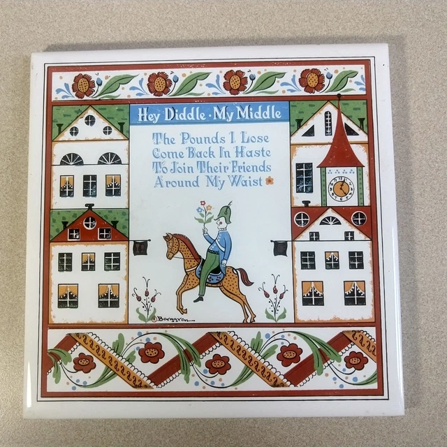 Vintage Ceramic Tile 6x6”  Hey Diddle My Middle Berggren Originals