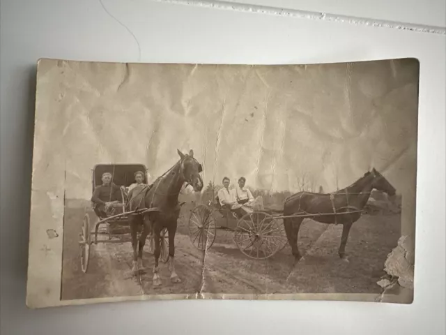 Horse Drawn Carriages Men Historical RPPC Real Photo Postcard Antique