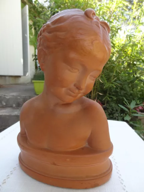 sculpture statue ancien buste de jeune fille en platre