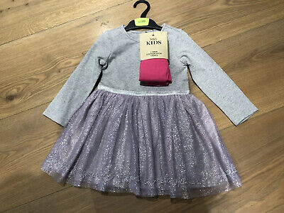 M&S Sparkle Dress, Top And Tights Set - 2-3yrs New With Tags