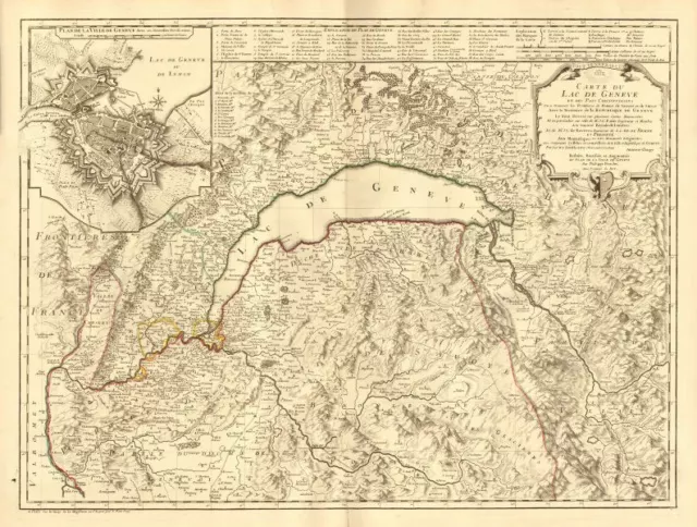 'Carte du Lac de Genève et des pays circonvoisins'. Geneva plan. CHOPY 1740 map