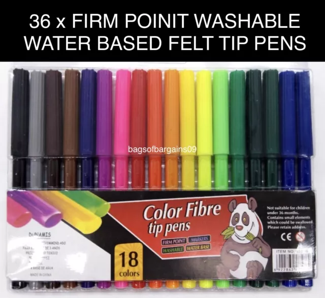 36 Felt Tip Tips Pens Fine Fibre Drawing Markers Colouring Washable