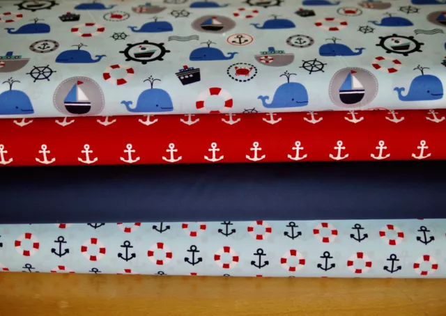 maritimes Stoffpaket ANKER & uni, 100% Baumwollstoff, Popeline, 4 x 25x145 cm