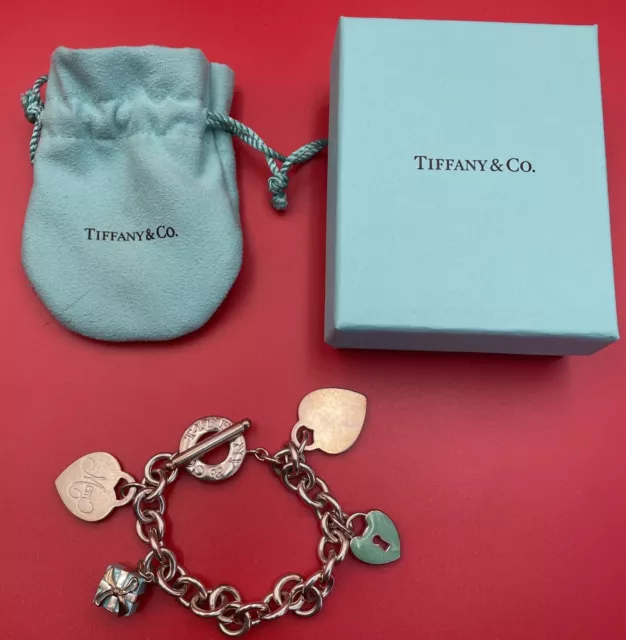 Tiffany Heart Charm Toggle Bracelet Sterling Silver 925 Charms With Box