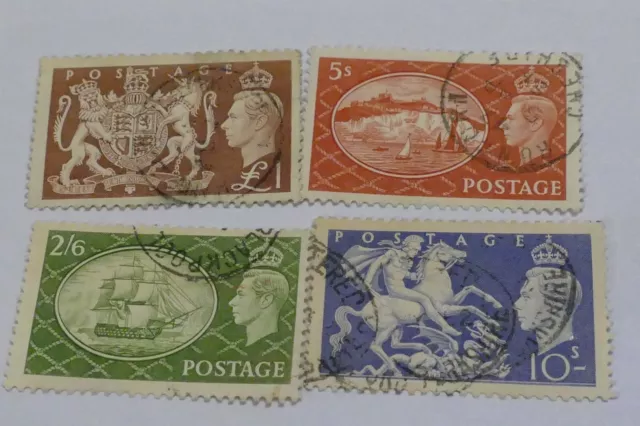 4 High Value predecimal vintage old UK British  postage stamps philately post