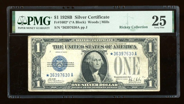 DBR 1928-B $1 Silver Funnyback STAR Fr. 1602* PMG 25 Serial *36397630A