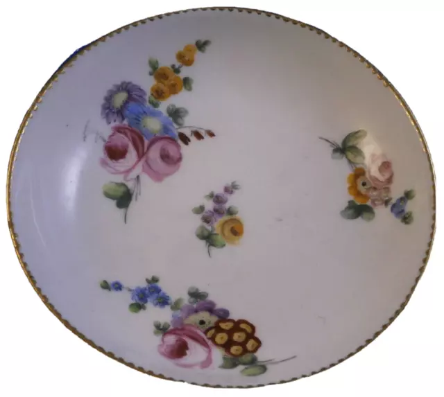 Antigüedad 18thC Sevres Porcelana Floral Saucer Porzellan Blumen Untertasse