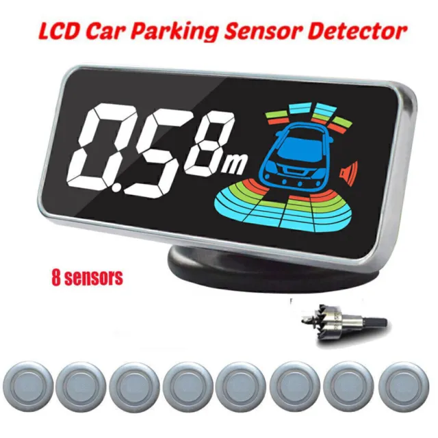 LCD Parksensor Set mit 8 Sensoren Reverse Backup CarParking Radar System Silber#