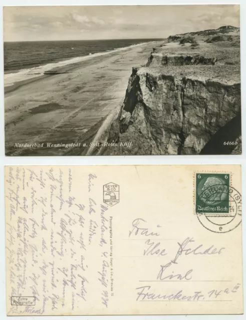 86593 - Rotes Kliff - Wenningstedt, Sylt - Echtfoto - AK, gelaufen 4.8.1938