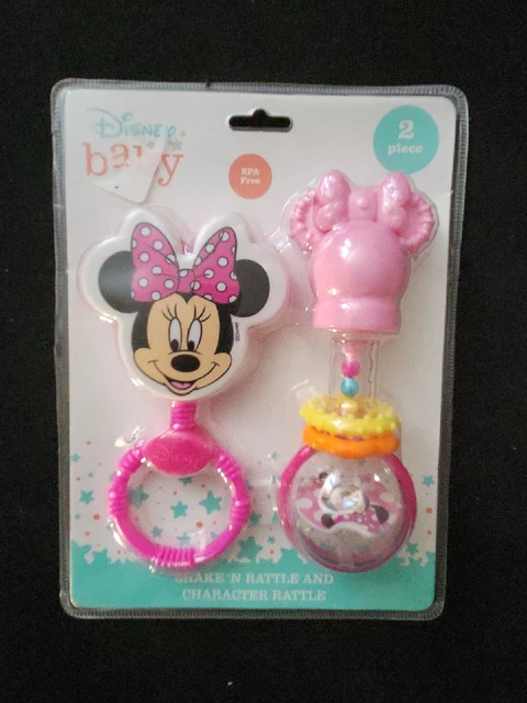 Disney Minnie Mouse Pink Shake 'N Rattle and Character Rattle 2 Pc Baby Gift