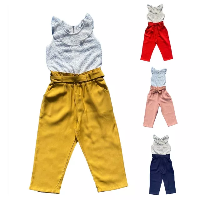 Kids Girls Party Outfit Jumpsuits Playsuit Frill Lace Belt Romper Shorts Summer