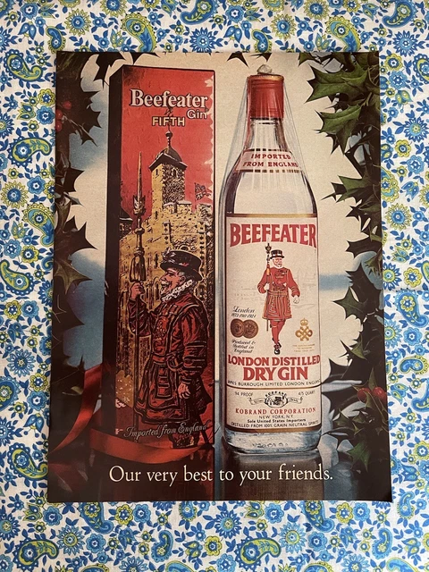 Vintage 1976 Beefeater Gin Print Ad Christmas Holiday Gift Box