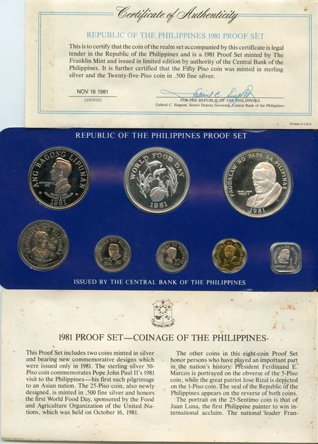 Philippines 8-Coin Proof Set 1981 Rare In Case W/ Pope John Paul Ii Silver Coin