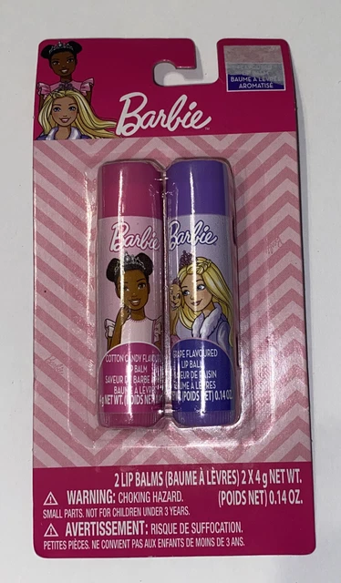 Barbie Flavored Lip Balm 2 Pack Set Cotton Candy & Grape New Stocking Stuffers