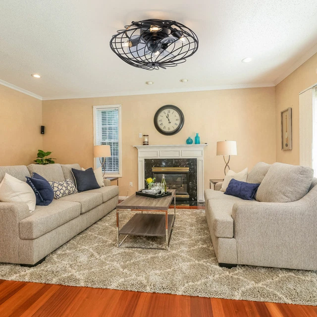 MODERN FARMHOUSE CAGED Ceiling Fan Light Enclosed Fandelier 3 Speed w